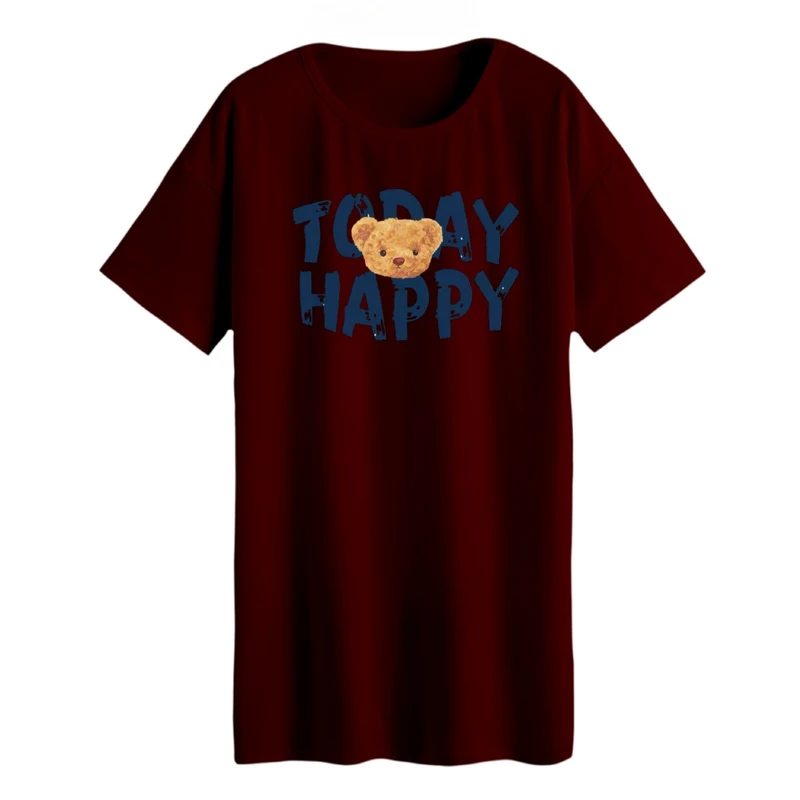 تی شرت لانگ زنانه مدل تدی خوشحال