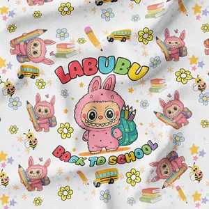 پارچه ملحفه عرض 1.5 متر پارچه باما طرح لبوبو بازگشت به مدرسه کد 5014727 رنگ سفید