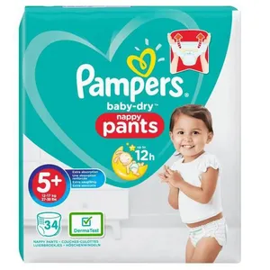 پوشک پمپرز  مدل شورتی سایز +5 بسته 34 عددی