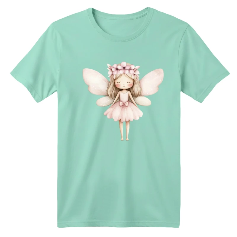 تی شرت آستین کوتاه بچگانه مدل دخترک و فرشته کد 15 رنگ سبز روشن