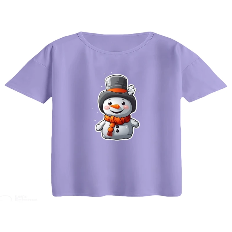 کراپ تی‌شرت آستین کوتاه زنانه مدل آدم برفی