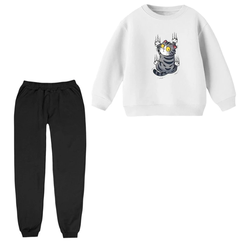 ست سویشرت و شلوار راحتی بچگانه مدل گربه آویزان  