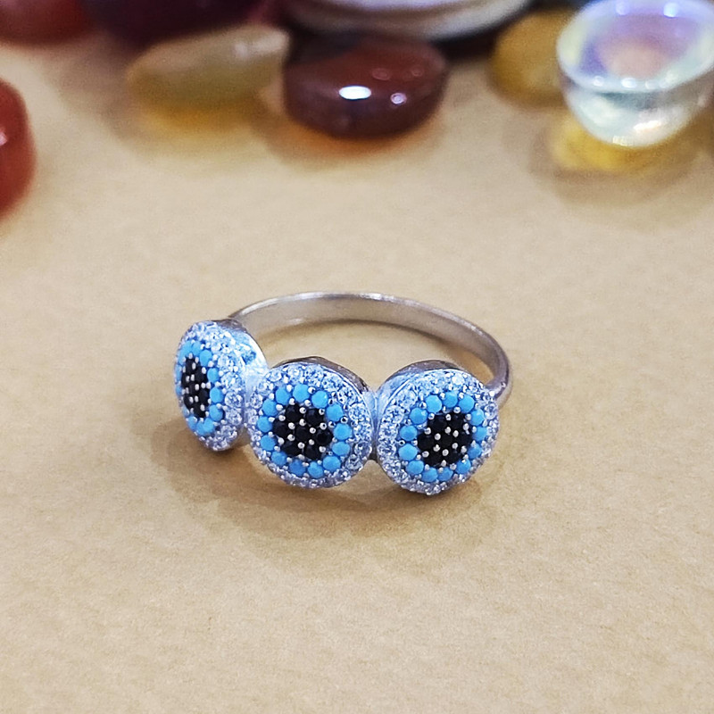 انگشتر نقره زنانه مدل چشم نظر سه چشمی کد RS2047