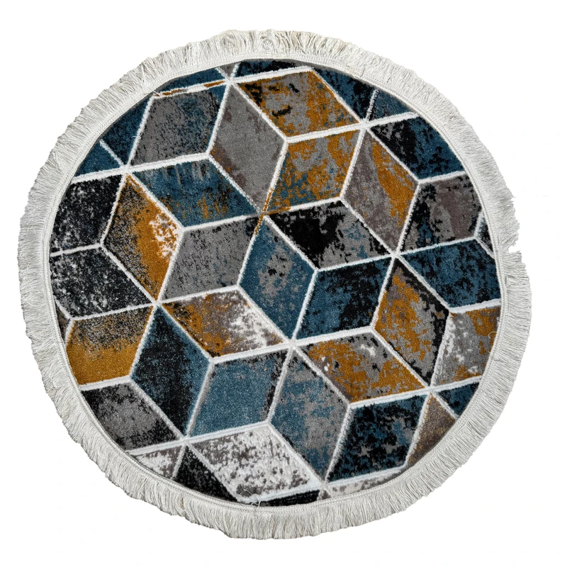 فرش ماشینی 500 شانه زمینه آبی حاشیه چند رنگ مدل C7