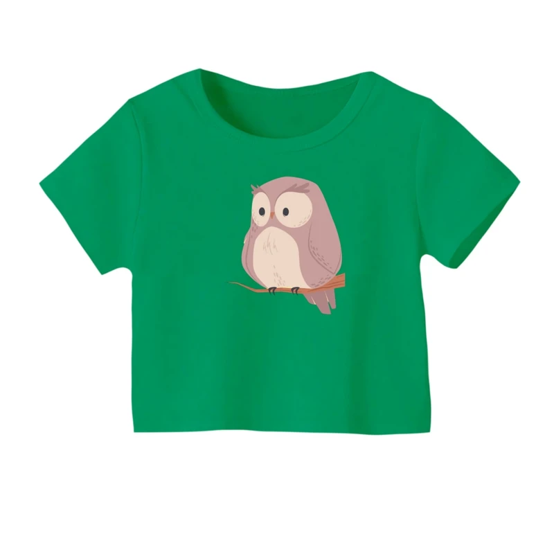 کراپ‌ تی‌شرت آستین کوتاه زنانه مدل جغد کارتونی