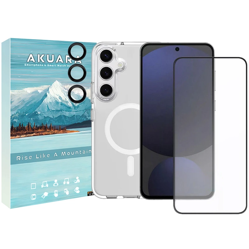 کاور آکوآرا مدل MagSafe GLS BKRNG مناسب برای گوشی موبایل سامسونگ Galaxy S24 FE به همراه محافظ صفحه نمایش و محافظ لنز دوربین