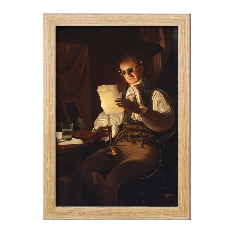 تابلو خندالو مدل نقاشی مردی که در نور شمع می خواند اثر رامبراند پیل کد F12276