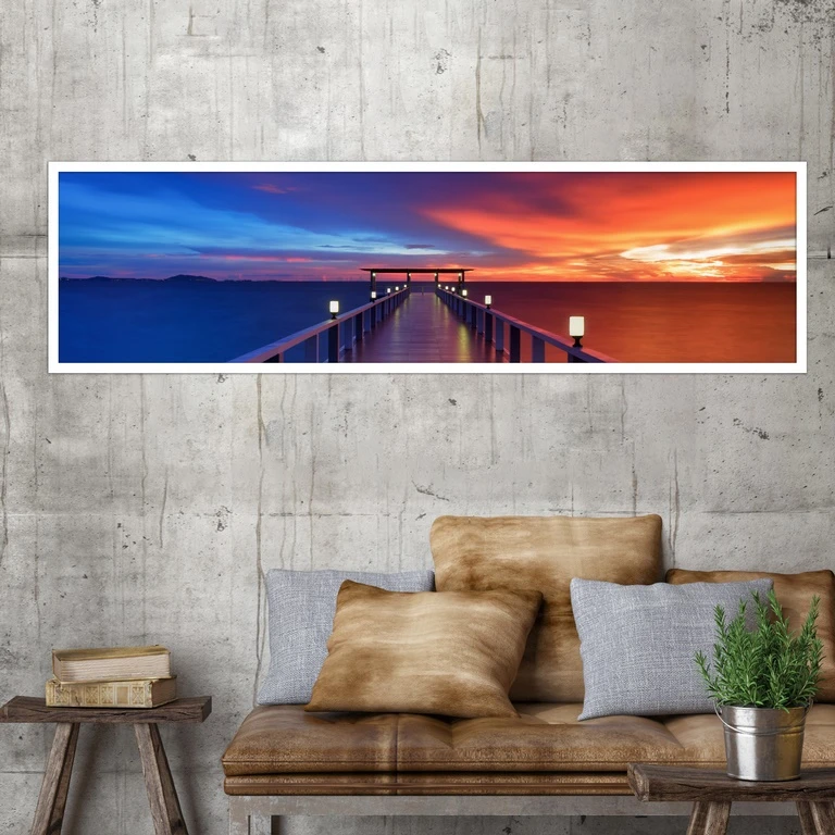 تابلو بکلیت طرح غروب و اسکله چوبی مدل کشیده W-7786