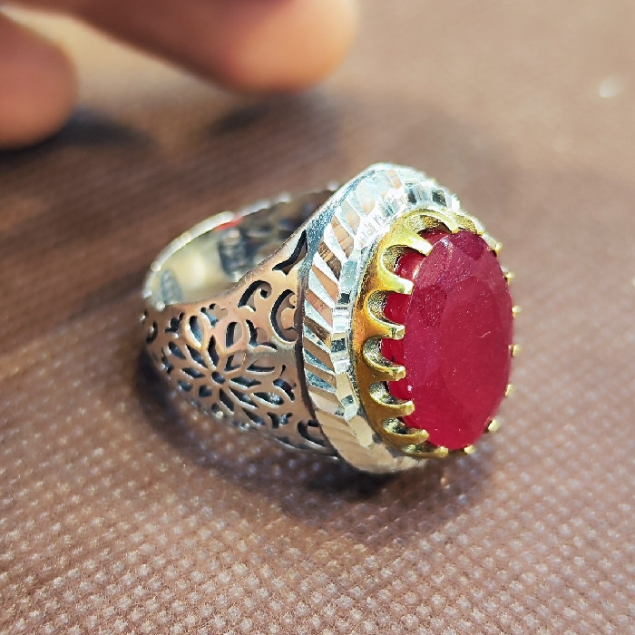 انگشتر نقره مردانه مدل سنگ یاقوت کد 770