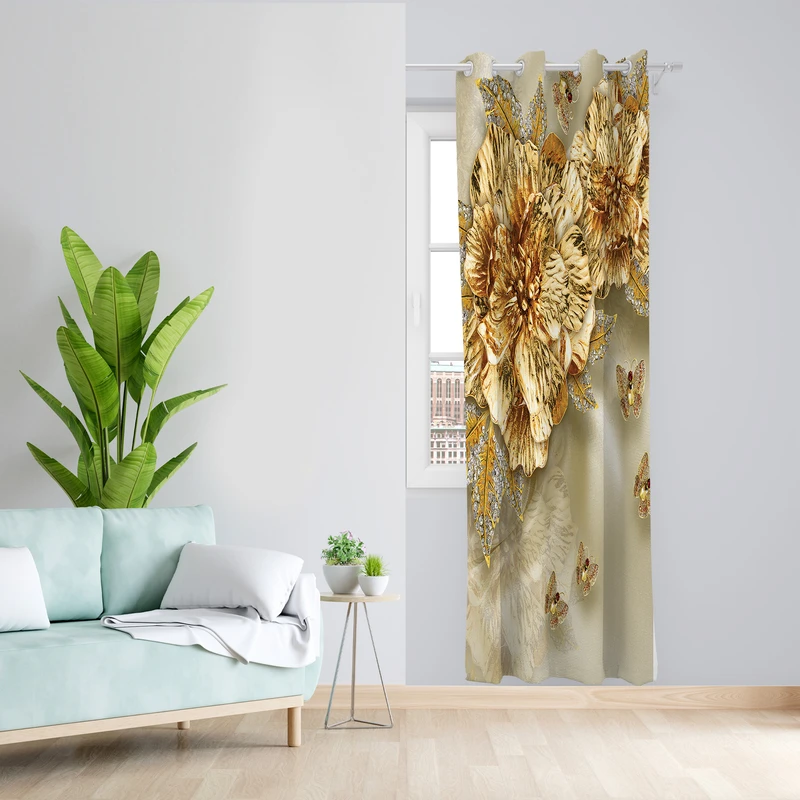 پرده طرح گل مدل مخمل پانچی کد L 1217L Z سایز 140x200 سانتی متر