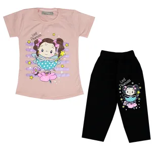 ست تی شرت و شلوارک دخترانه مدل دختر رنگ گلبهی