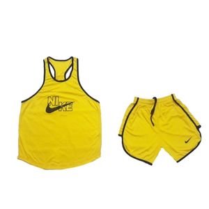 ست تاپ و شلوارک ورزشی مردانه مدل نواردوزی رنگ زرد