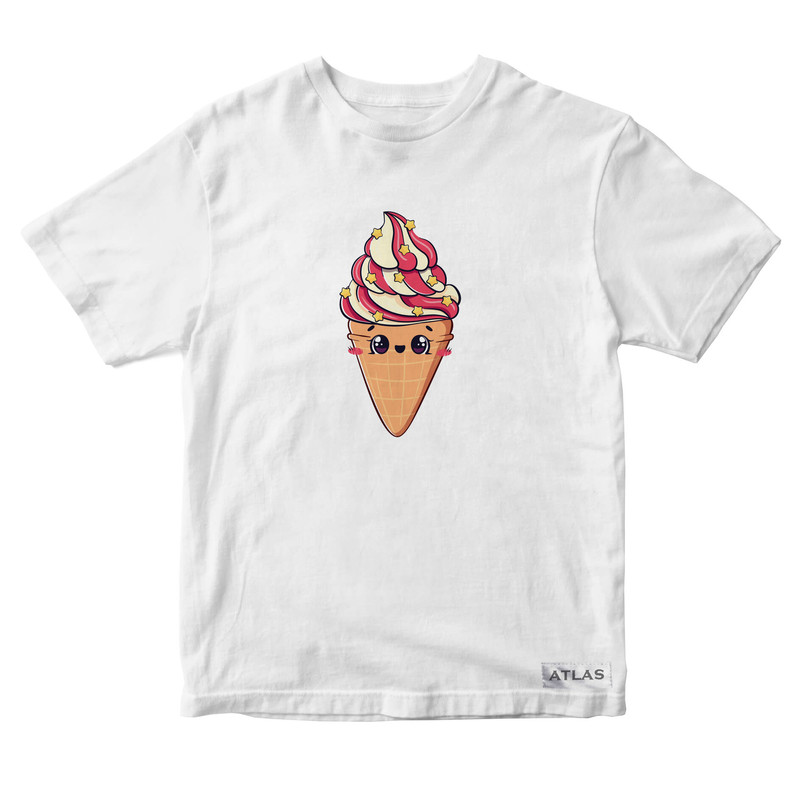تی شرت آستین کوتاه دخترانه مدل بستنی قیفی کد SH028 رنگ سفید