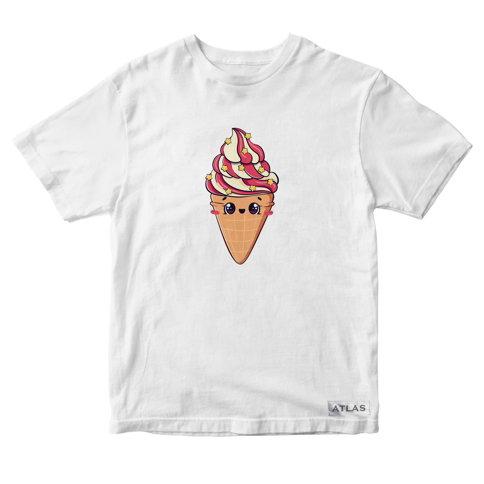 تی شرت آستین کوتاه دخترانه مدل بستنی قیفی کد SH028 رنگ سفید