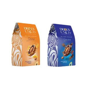 خرما شکلاتی پرتقالی و ساده با مغز بادام دلوکا - ۲۵۰ گرم بسته 2 عددی