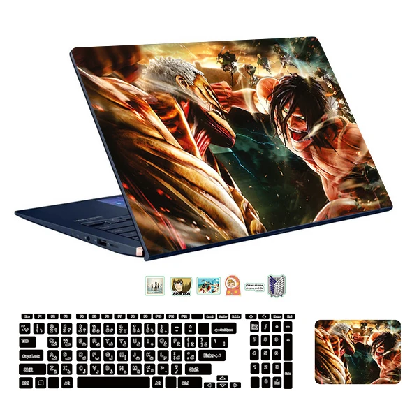استیکر لپ تاپ توییجین و موییجین طرح Attack of titan کد 04 مناسب برای لپ تاپ 15.6 اینچ به همراه برچسب حروف فارسی کیبورد