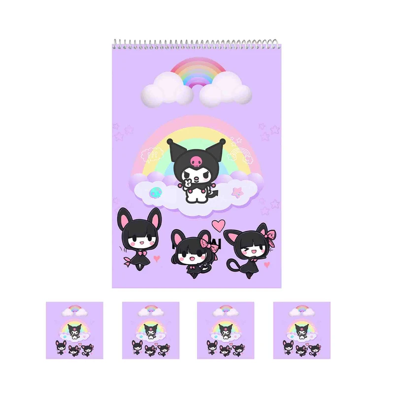 دفتر نقاشی 50 برگ مدل کرومی طرح کیوت کد Kuromi3 به همراه برچسب مجموعه 5 عددی