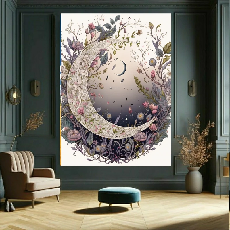 تابلو بوم طرح مخمل ماه و گلستان کد BK23635