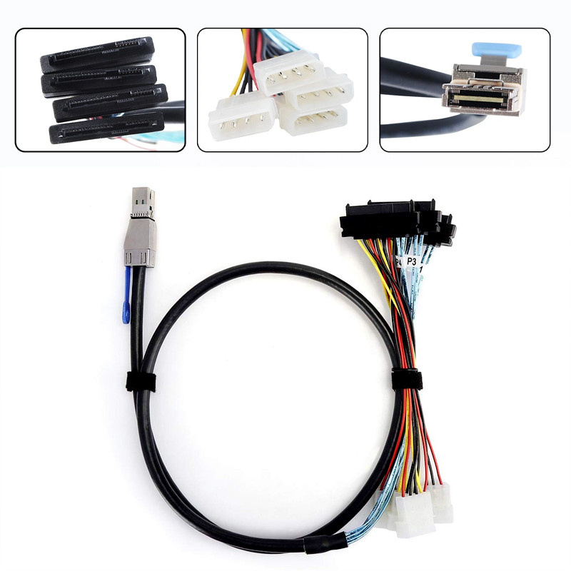 کابل تبدیل Mini SAS SFF-8644 به چهار پورت SFF-8482 با برق 4 پین اسمارطور مدل SM242 طول 2 متر