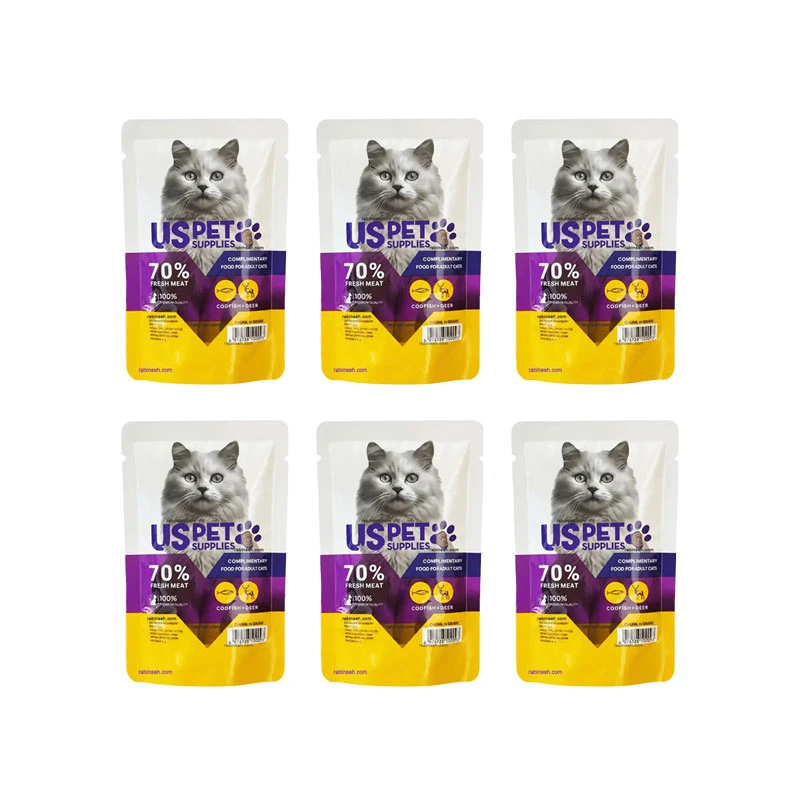 پوچ گربه بالغ یو اس پت مدل Fresh Meat Pack با طعم گوزن و ماهی کاد وزن 100 گرم بسته 6 عددی