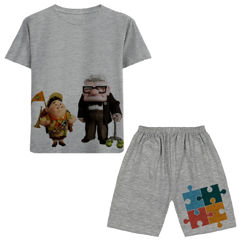 ست تی شرت و شلوارک پسرانه مدل پازل N294