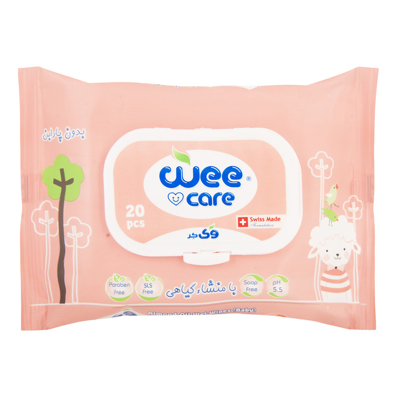 دستمال مرطوب کودک وی کر مدل عصاره جوانه گندم و روغن بادام بسته 20 عددی