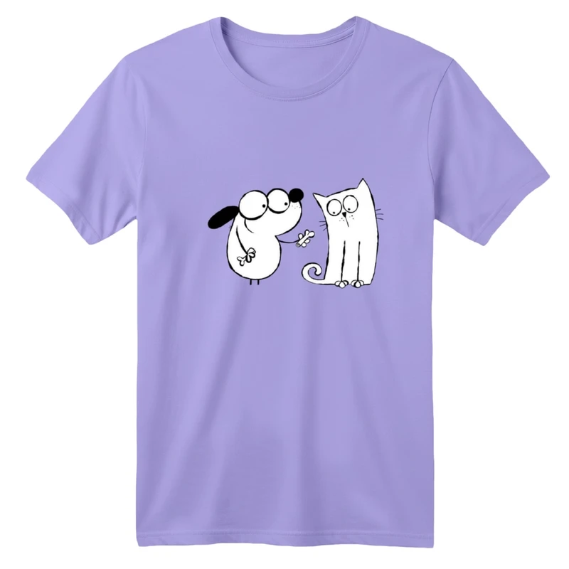 تی‌شرت آستین کوتاه لانگ یقه گرد بچگانه مدل سگ و گربه