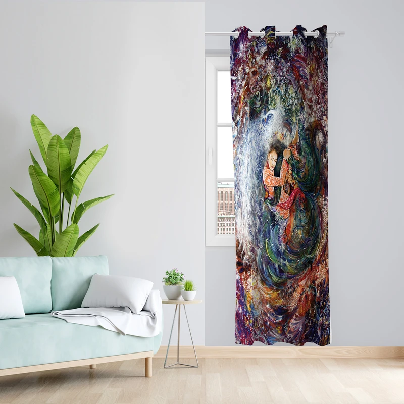 پرده طرح مینیاتوری مدل مخمل پانچی کد L 801R Z سایز 140x200 سانتی متر