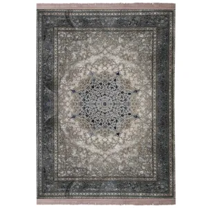 فرش ماشینی 1200شانه زمرد مشهد زمینه آبی حاشیه آبی طرح پتینه