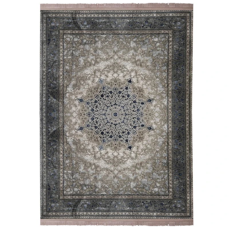 فرش ماشینی 1200شانه زمرد مشهد زمینه آبی حاشیه آبی طرح پتینه