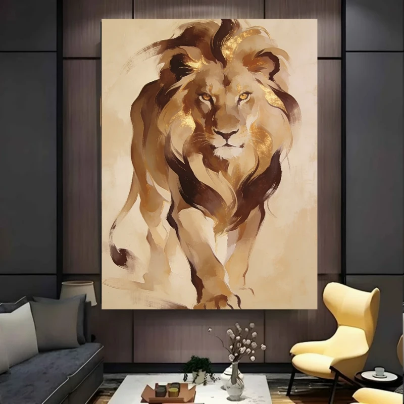 پوستر پارچه ای طرح مخمل  نقاشی شیر مدل باشکوه کد BK58108