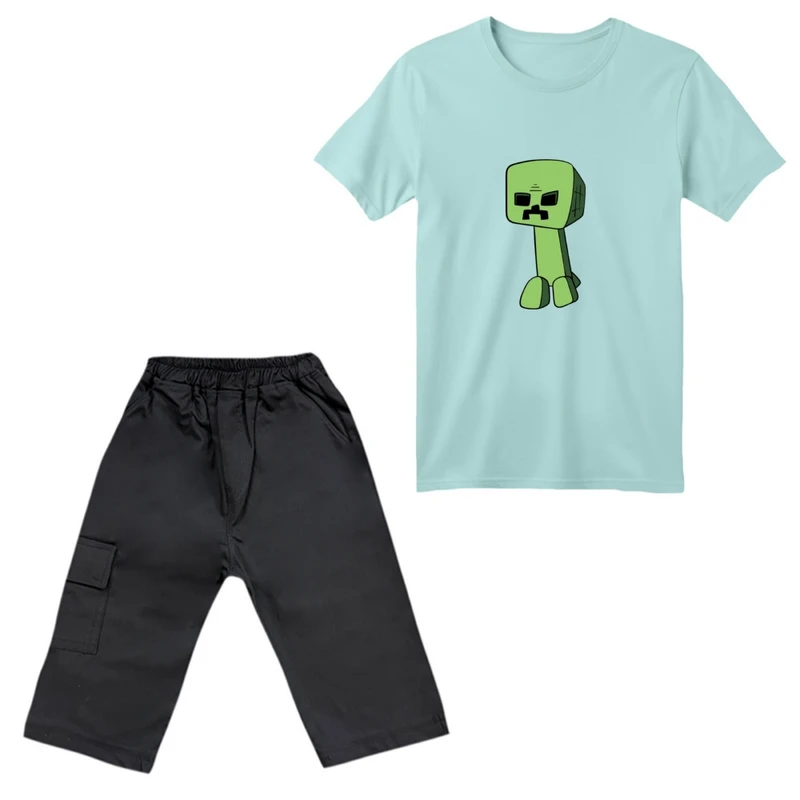 ست تی‌شرت آستین کوتاه و شلوارک پسرانه مدل ماینکرفت کد 06