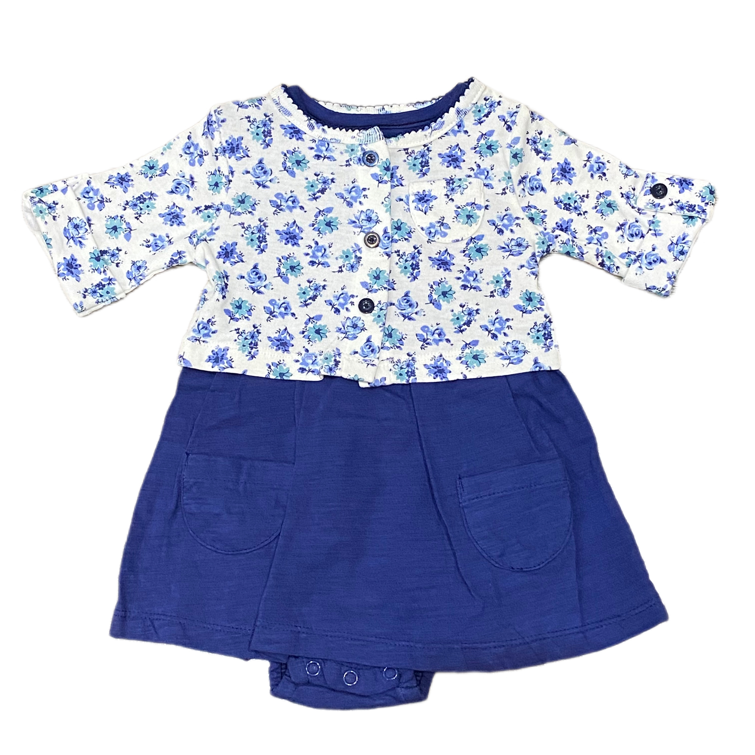 ست پیراهن و کت نوزادی کارترز مدل گل رنگ آبی