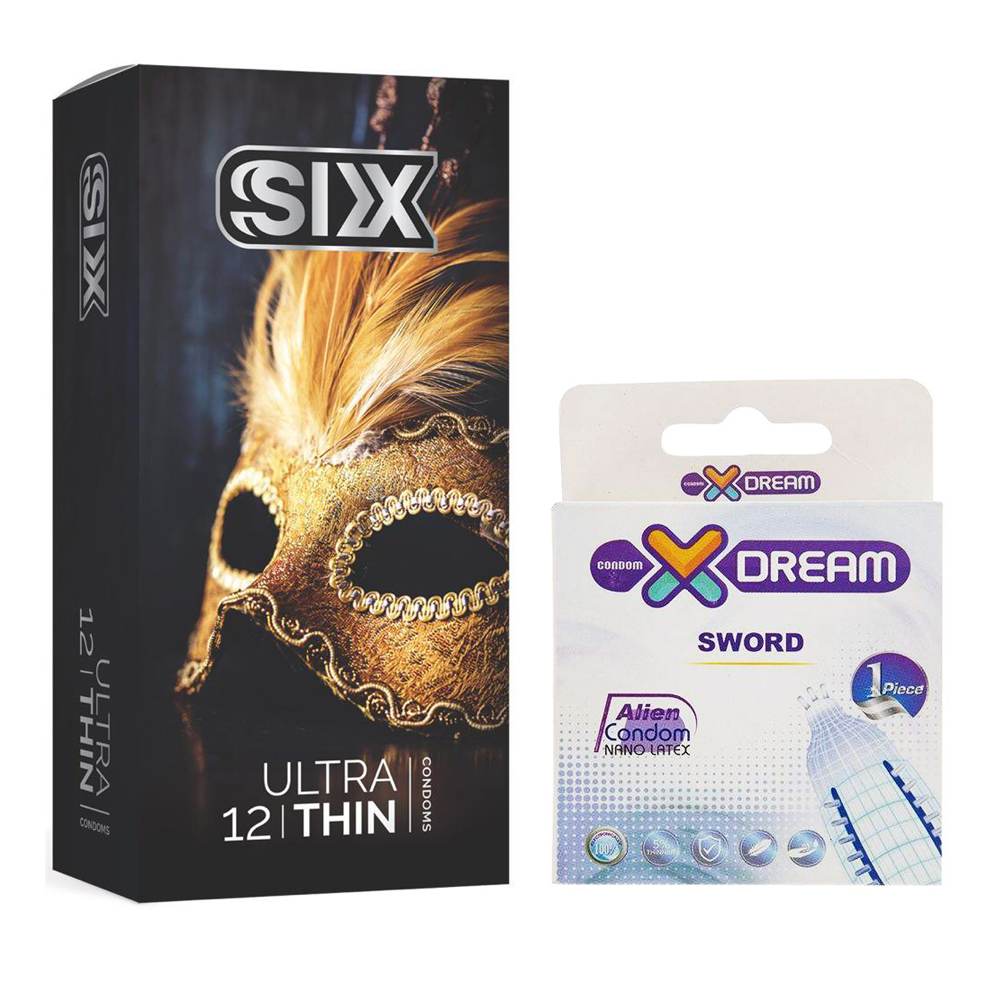 کاندوم سیکس مدل Ultra Thin بسته 12 عددی به همراه کاندوم ایکس دریم مدل Sword