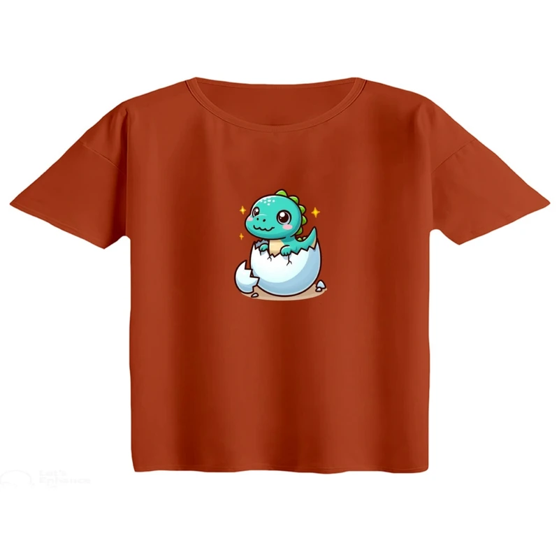 کراپ تی‌شرت آستین کوتاه زنانه مدل دایناسور کد 05