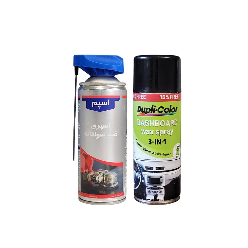 اسپری پولیش و واکس داشبورد و اسپری ضد سولفاته اسپم مدل 2 حجم 400 میلی لیتر مجموعه 2 عددی
