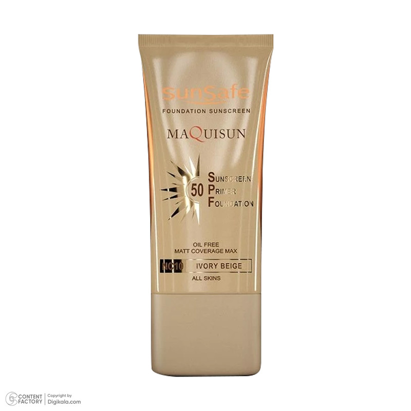 کرم ضد آفتاب رنگی سان سیف SPF50 مدل NC10 MAQUISUN محافظ PA++++ ،UVA ،UVB، ضد آب، مناسب انواع پوست حجم 40 میلی‌لیتر