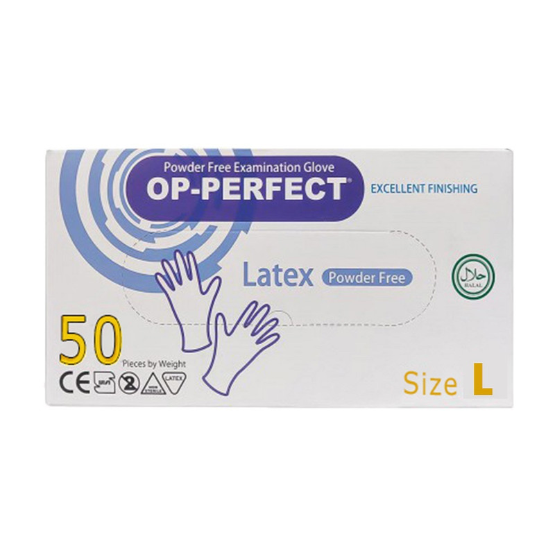 دستکش لاتکس مدل OP-PERFECT سایز لارج بسته 50 عددی