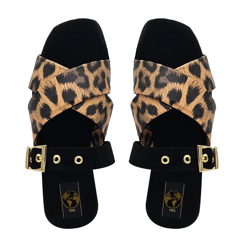 صندل زنانه سیی 1966 مدل پلنگی ضربدری کد 2247.2