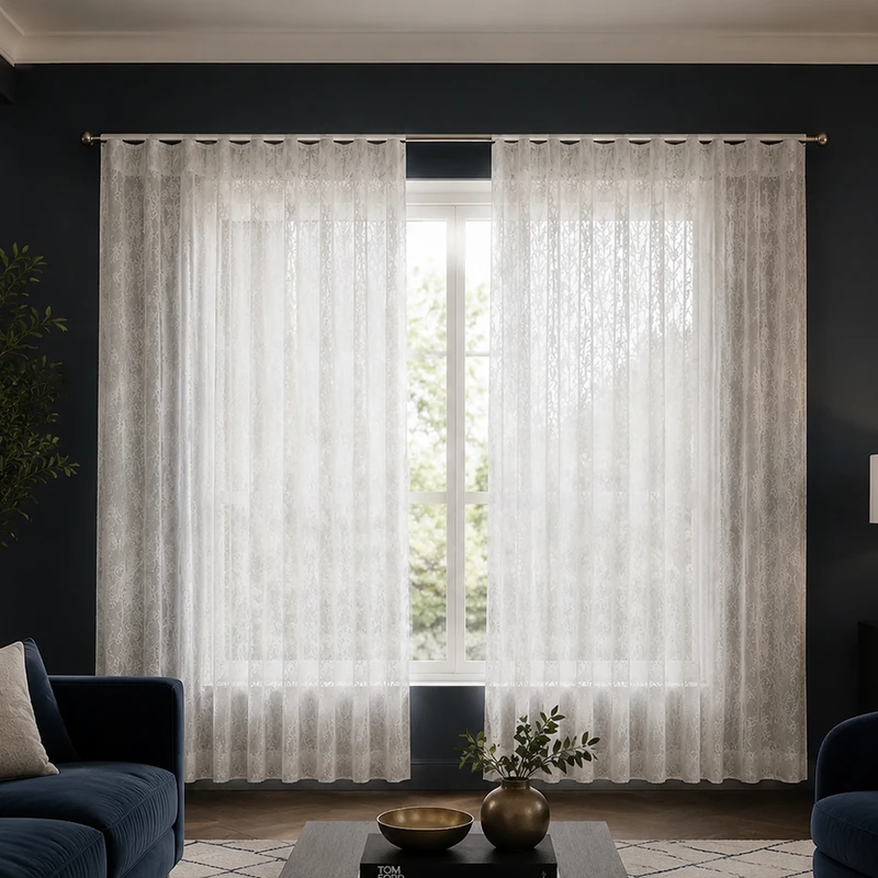 پرده تیکو دکو مدل مینیمال ست کامل طرح حریر ابریشم محو سایز 260 × 230 سانتی‌متر مجموعه 9 عددی
