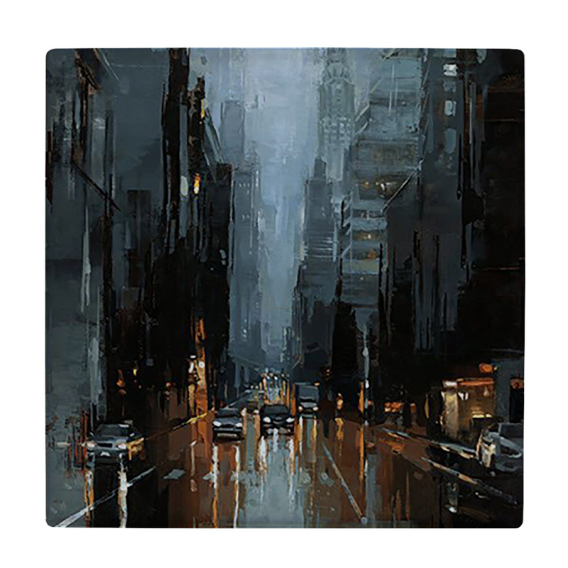  کاشی کارنیلا طرح نقاشی منظره شهر بارانی مدل لوحی کد klh1701