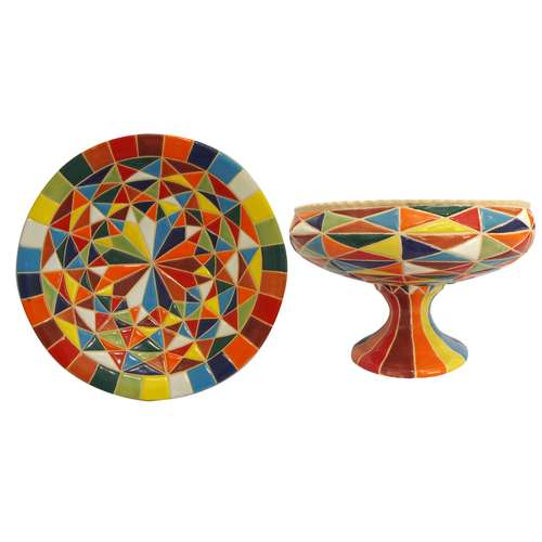 ست دو تکه میوه و شیرینی خوری سفالی مدل رنگارنگ