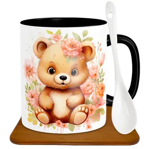 ماگ طرح خرس عروسکی مدل S1026 به همراه زیر لیوانی و قاشق