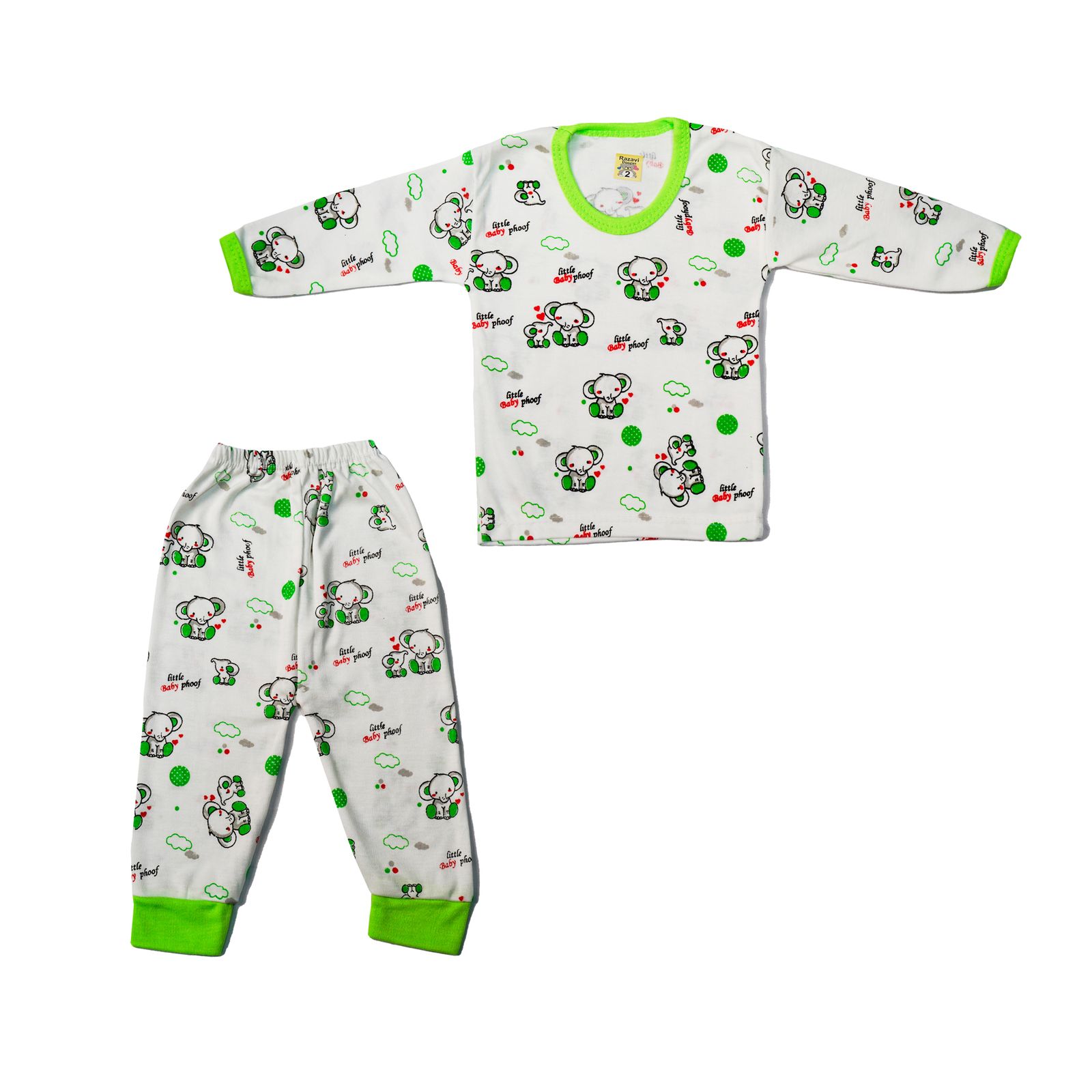 ست تی شرت و شلوار نوزادی مدل فیل کد 04 رنگ سبز -  - 1