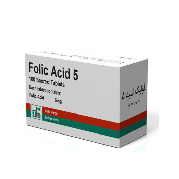 قرص فولیک اسید 5 مهر دارو بسته 100 عددی