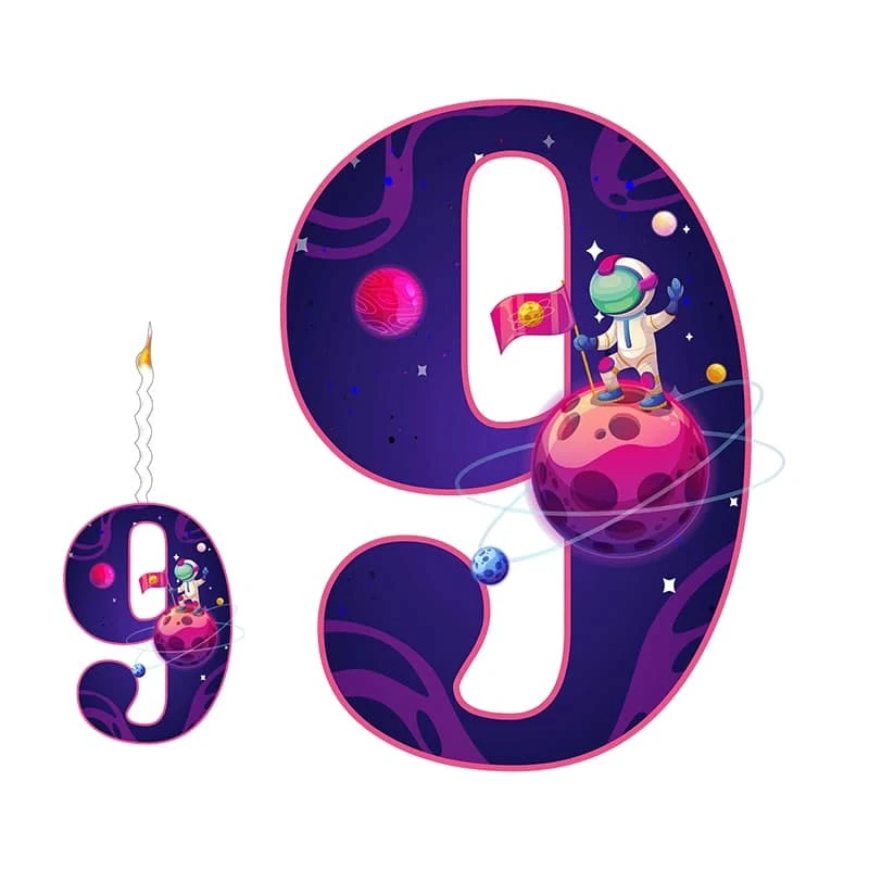 استند تولد مدل عدد 9 طرح فضانورد به همراه شمع