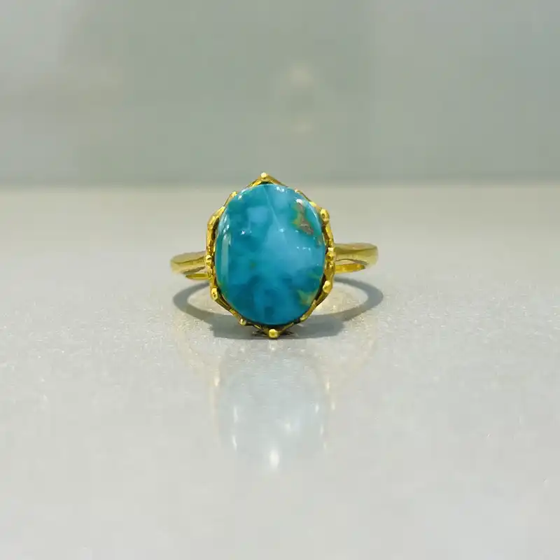 انگشتر نقره زنانه مدل اسپرت روکش طلا فیروزه نیشابوری طبیعی کد 043-23