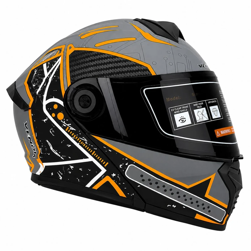 کلاه کاسکت فک متحرک عینک‌ دار ونوم مدل VN900 Graphite Orange کد 2331