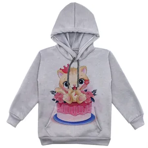 هودی دخترانه مدل گربه و کیک F145 رنگ طوسی