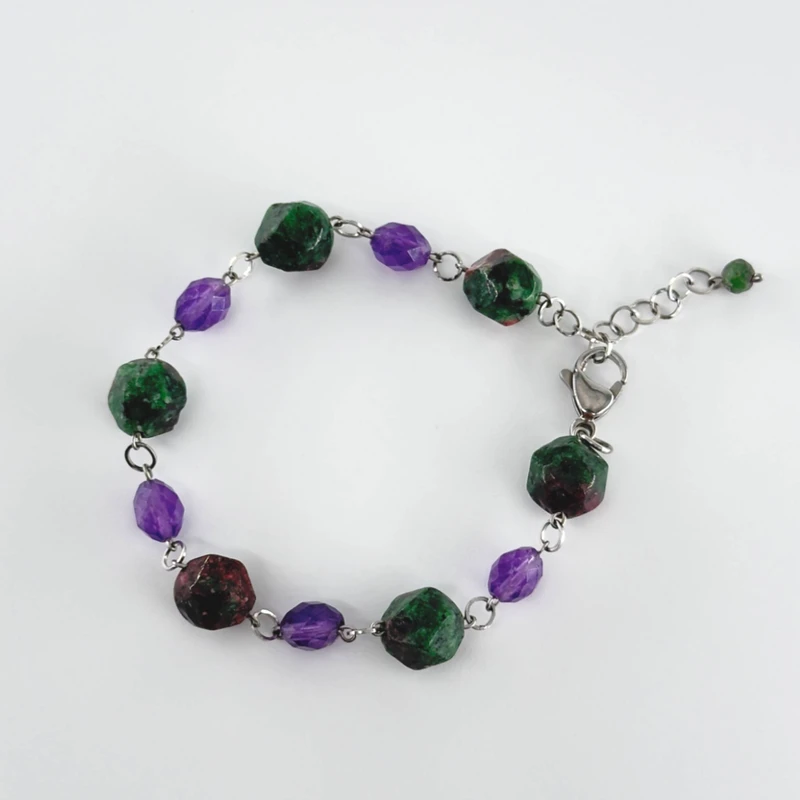 دستبند زنانه مدل سنگ آمیتیست و زئوسیت کد ab245